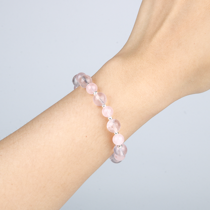 rose quartz with starlight rose quartz and s925 silver accent crystal bracelet for love attraction crystal jewelry
