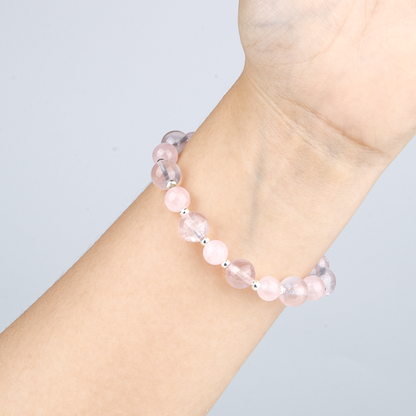 rose quartz with starlight rose quartz and s925 silver accent crystal bracelet for love attraction crystal jewelry