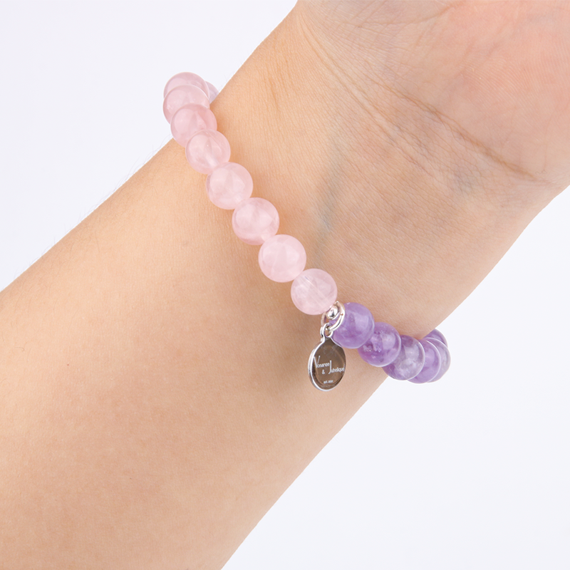 rose quartz and amethyst crystal bracelet for women love attraction bracelet