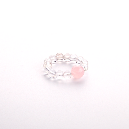clear quartz and rose quartz crystal jewelry soft feminine energy beaded ring