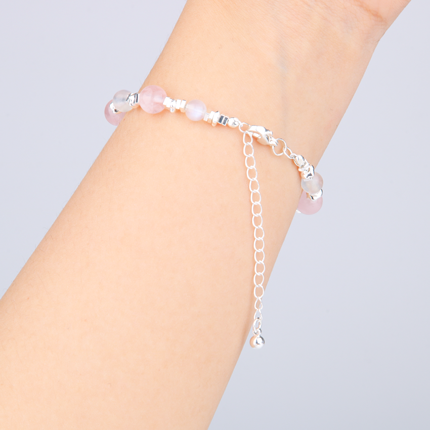 Rose Quartz with Blue Moonstone and S925 Silver Beads Bracelet