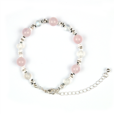 blue moonstone with rose quartz and s925 silver crystal bracelet for feminine energy and love attraction crystal jewelry