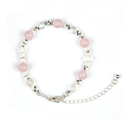 Rose Quartz with Blue Moonstone and S925 Silver Beads Bracelet