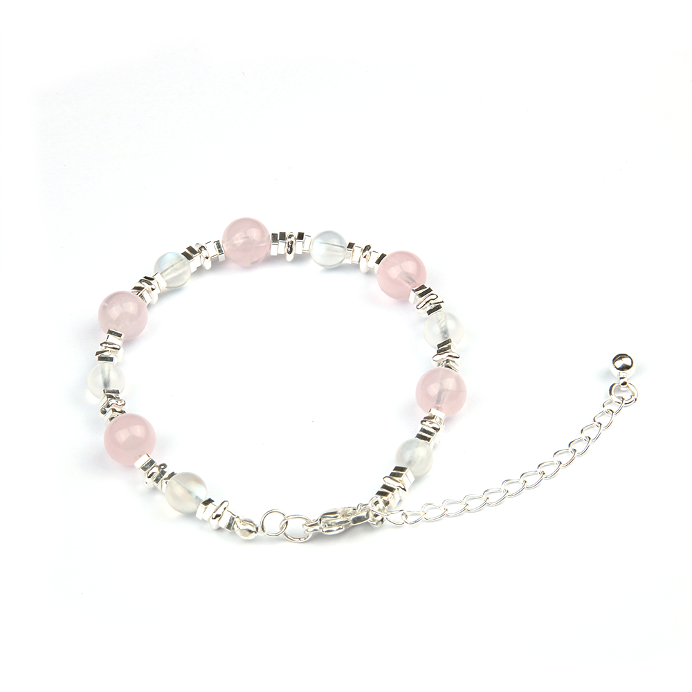 Rose Quartz with Blue Moonstone and S925 Silver Beads Bracelet
