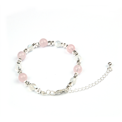 Rose Quartz with Blue Moonstone and S925 Silver Beads Bracelet