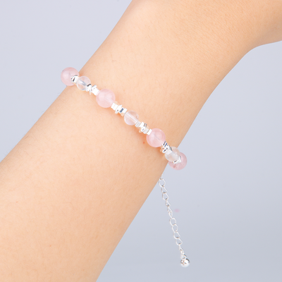 blue moonstone with rose quartz and s925 silver crystal bracelet for feminine energy and love attraction crystal jewelry