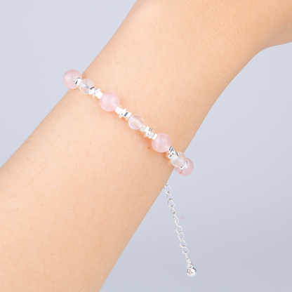 Rose Quartz with Blue Moonstone and S925 Silver Beads Bracelet