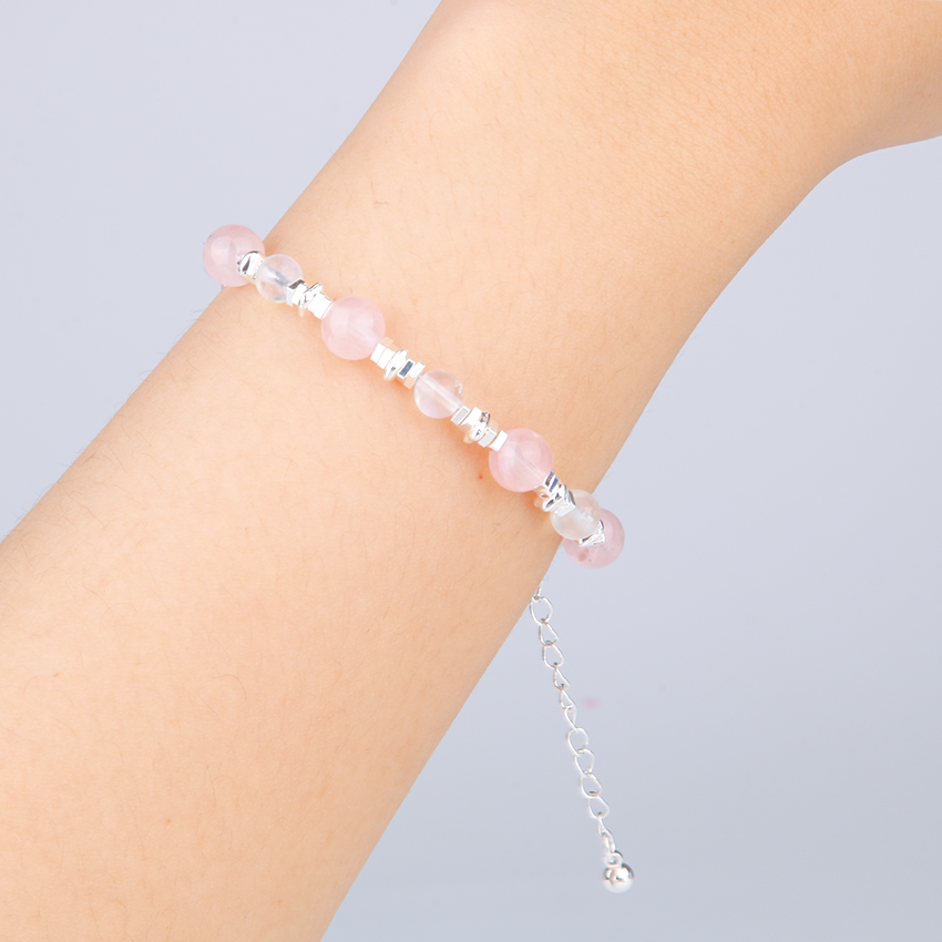 Rose Quartz with Blue Moonstone and S925 Silver Beads Bracelet