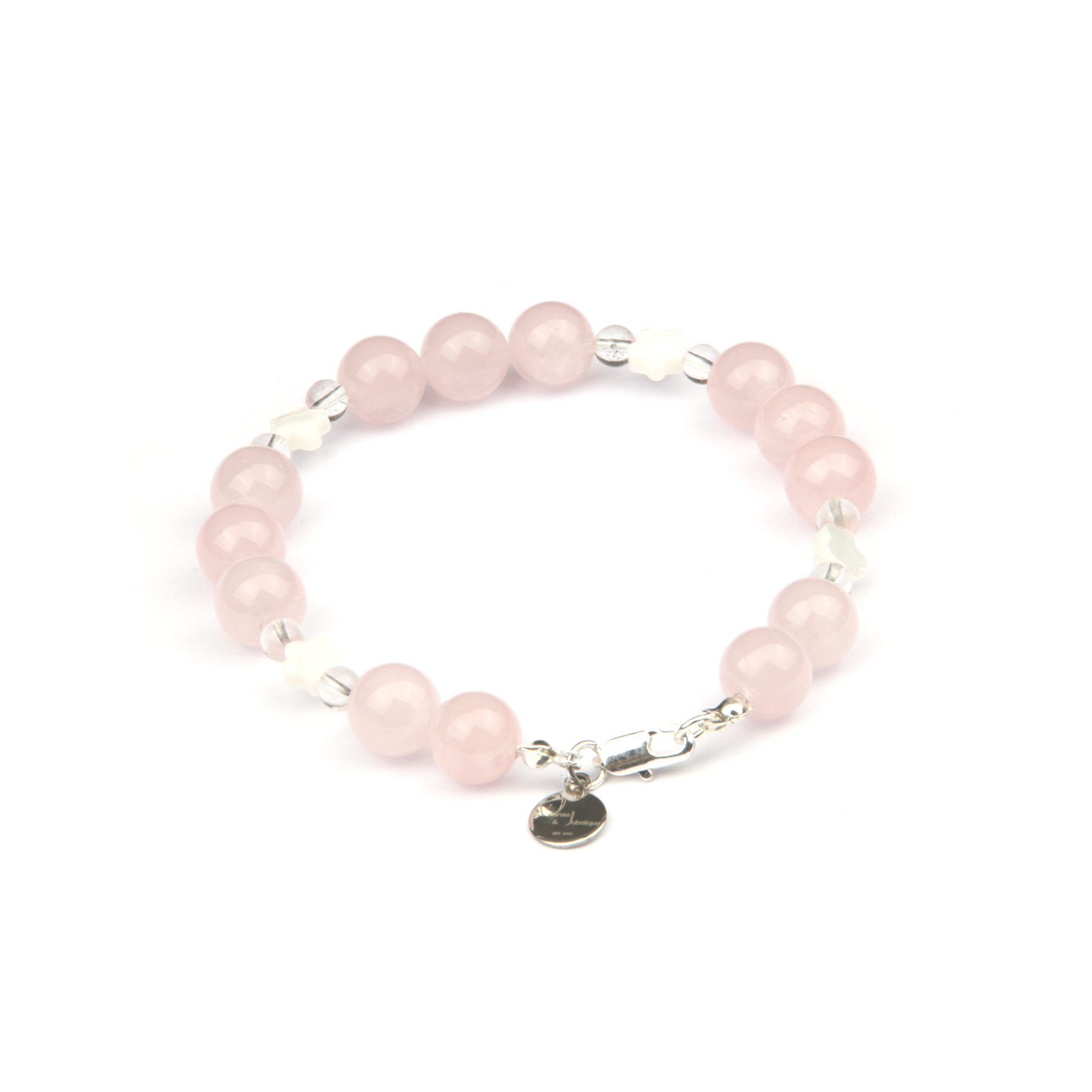 rose quartz with clear quartz and flower shape mother of pearl bracelet for women gift for girl friend