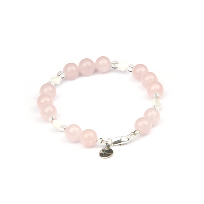 rose quartz with clear quartz and flower shape mother of pearl bracelet for women gift for girl friend