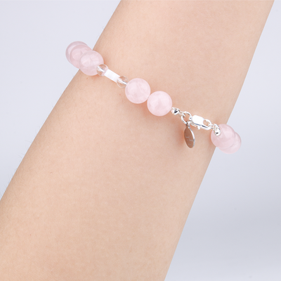 rose quartz with clear quartz and flower shape mother of pearl bracelet for women gift for girl friend