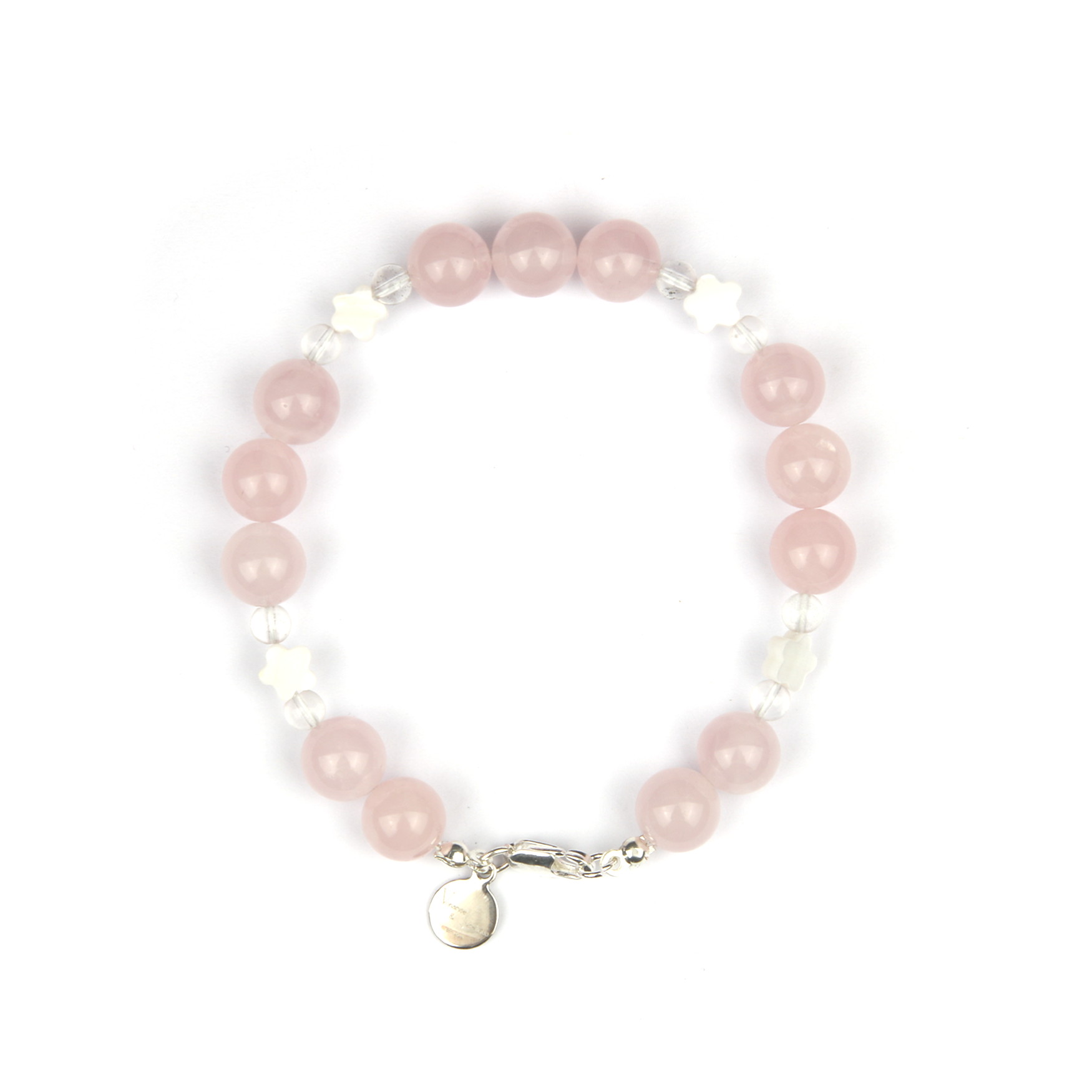 rose quartz with clear quartz and flower shape mother of pearl bracelet for women gift for girl friend