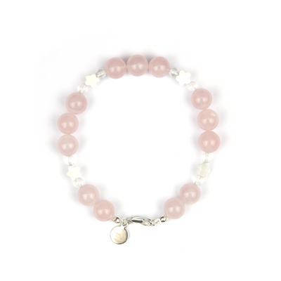 rose quartz with clear quartz and flower shape mother of pearl bracelet for women gift for girl friend