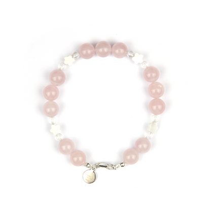 rose quartz with clear quartz and flower shape mother of pearl bracelet for women gift for girl friend