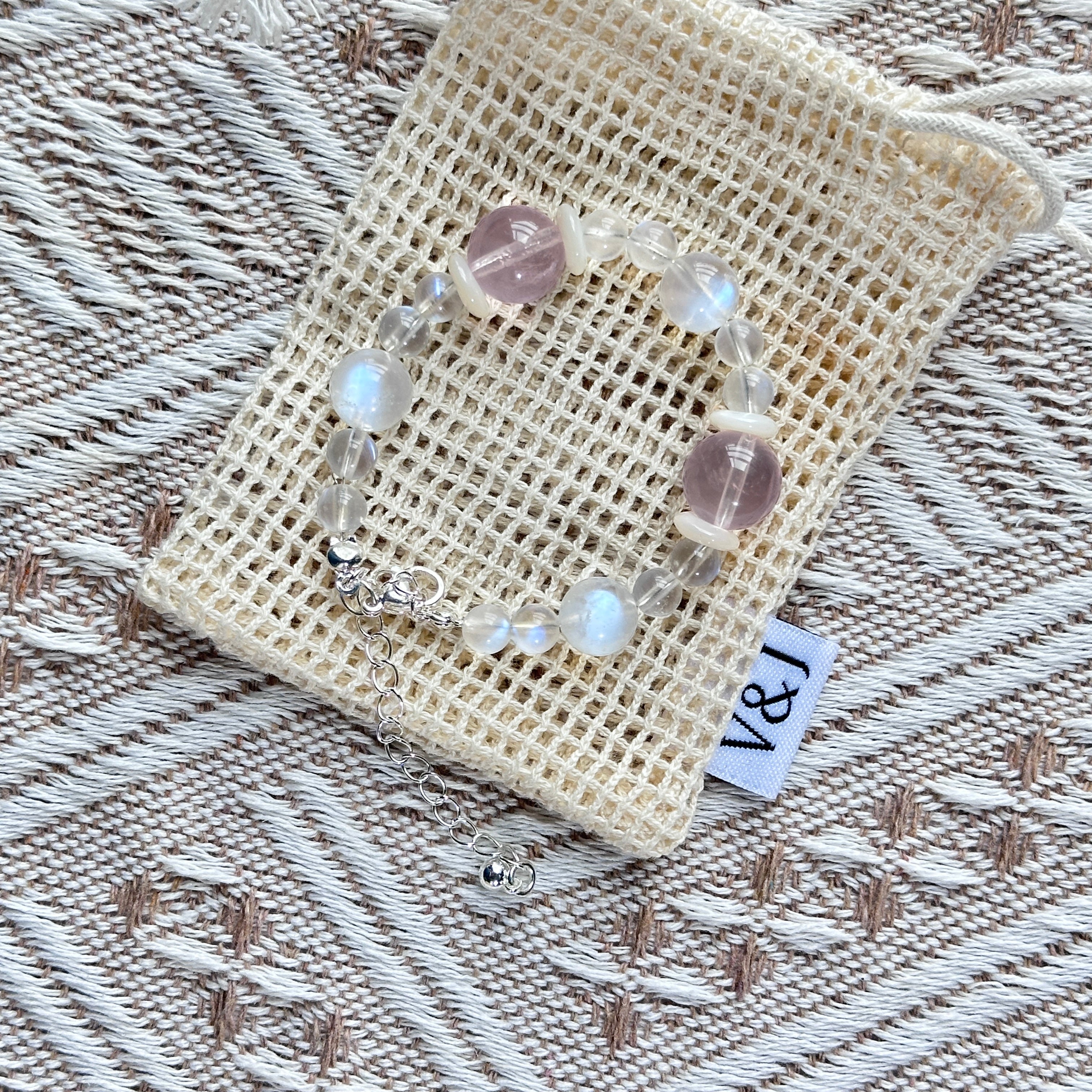 Rose Quartz & Moonstone & Circle Pearl Bracelet