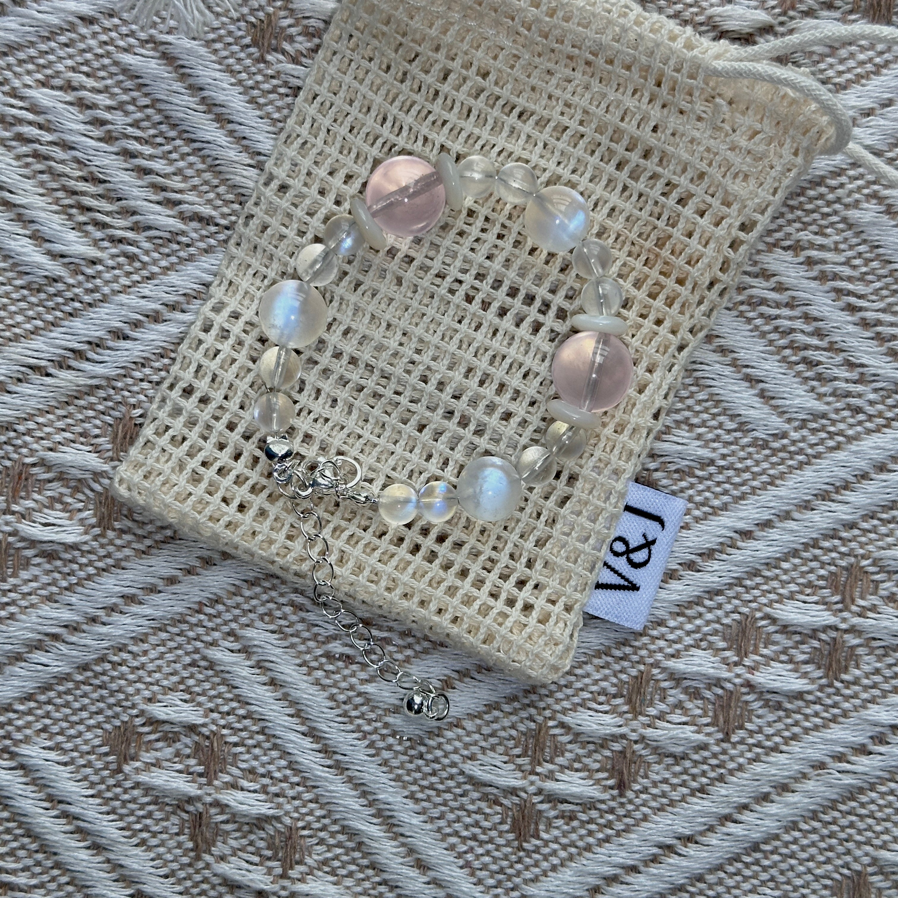 Rose Quartz & Moonstone & Circle Pearl Bracelet
