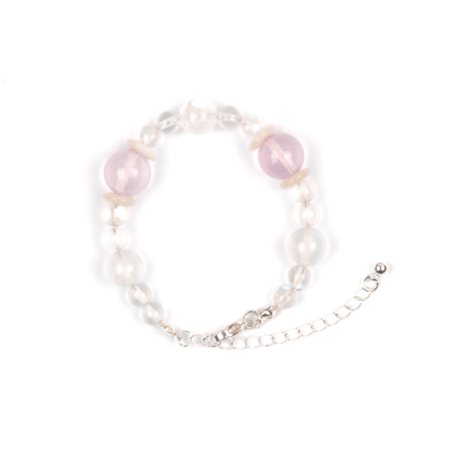 Rose Quartz & Moonstone & Circle Pearl Bracelet