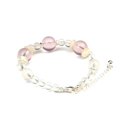 blue moonstone with rose quartz stainless steel minimalist crystal bracelet for fashion outfit love attraction and feminine energy crystal jewelry
