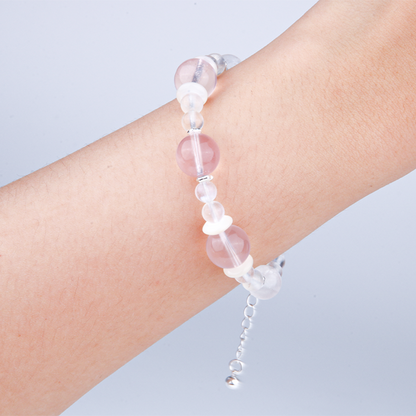 blue moonstone with rose quartz stainless steel minimalist crystal bracelet for fashion outfit love attraction and feminine energy crystal jewelry
