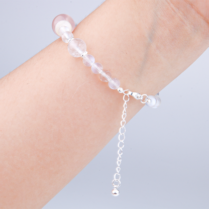 blue moonstone with rose quartz stainless steel minimalist crystal bracelet for fashion outfit love attraction and feminine energy crystal jewelry