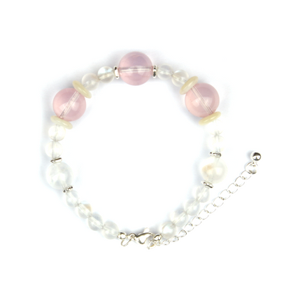blue moonstone with rose quartz stainless steel minimalist crystal bracelet for fashion outfit love attraction and feminine energy crystal jewelry