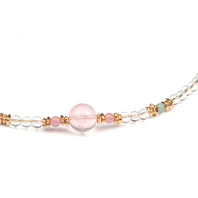 starlight rose quartz and clear quartz with green tourmaline and 18k gold accent crystal necklace minimalist boho and elegance crystal jewelry gift for her
