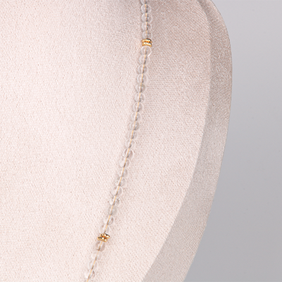starlight rose quartz and clear quartz with green tourmaline and 18k gold accent crystal necklace minimalist boho and elegance crystal jewelry gift for her