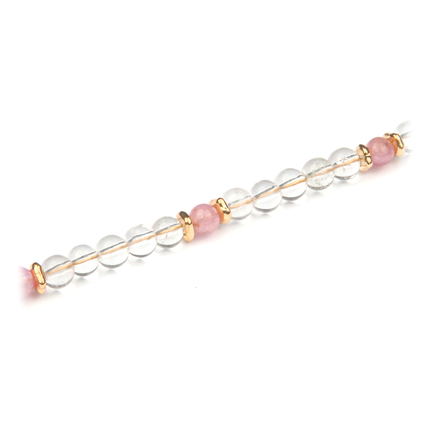 Clear Quartz with Pink Tourmaline & 18K Gold Beads Bracelet