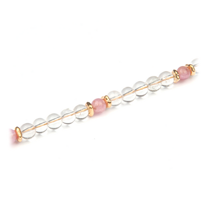 Clear Quartz with Pink Tourmaline & 18K Gold Beads Bracelet