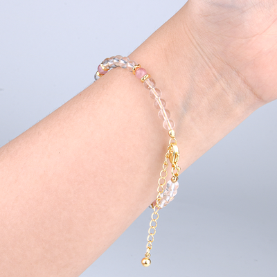 pink tourmaline and clear quartz crystal bracelet minimalist and elegance crystal jewelry gift for her