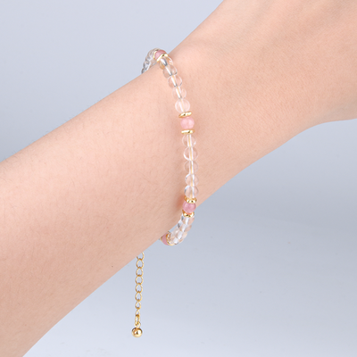 pink tourmaline and clear quartz crystal bracelet minimalist and elegance crystal jewelry gift for her