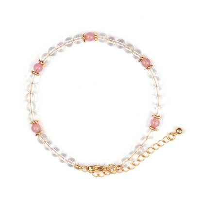 Clear Quartz with Pink Tourmaline & 18K Gold Beads Bracelet