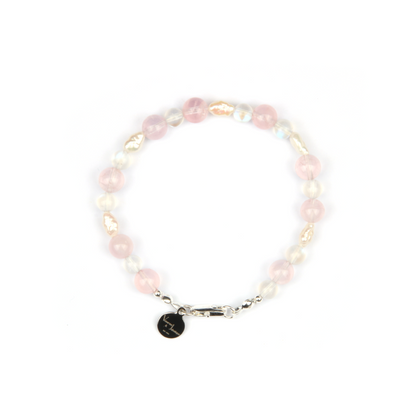 starlight rose quartz and fresh water pearl with blue moonstone bracelet for women gift for best friend