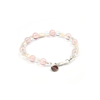 starlight rose quartz and fresh water pearl with blue moonstone bracelet for women gift for best friend