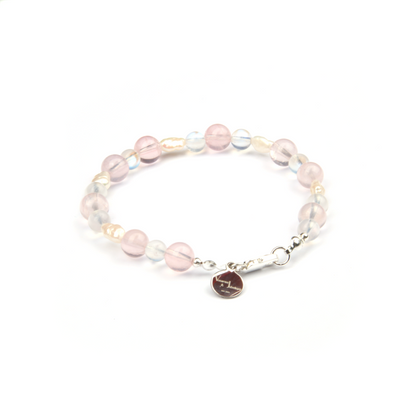 starlight rose quartz and fresh water pearl with blue moonstone bracelet for women gift for best friend