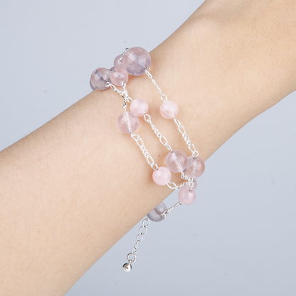 rose quartz and s925 silver crystal bracelet for feminine energy and love attraction crystal jewelry