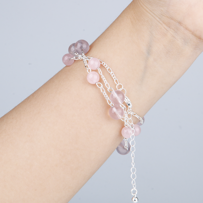  rose quartz and s925 silver crystal bracelet for feminine energy and love attraction crystal jewelry