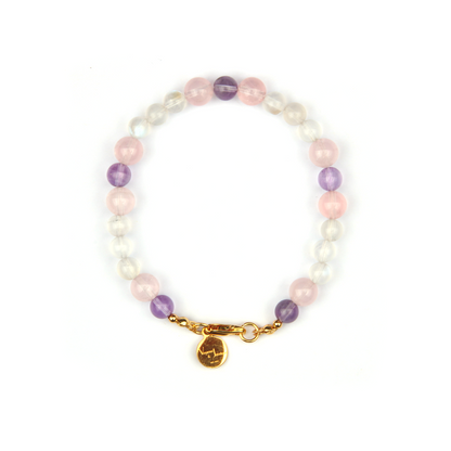 starlight rose quartz with Bolivian Amethyst and blue moonstone bracelet
