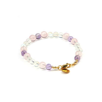 starlight rose quartz with Bolivian Amethyst and blue moonstone bracelet