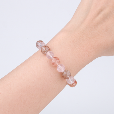 rose quartz and rutilated quartz crystal bracelet for love attraction and aundance attraction crystal jewelry