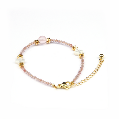 strawberry rose quartz and mother of pearl crystal bracelet for love attraction crystal jewelry