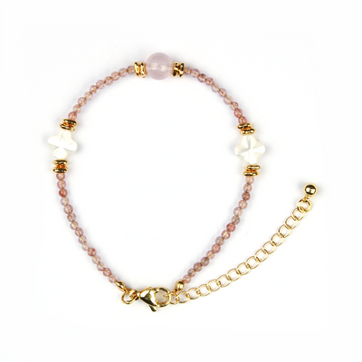 strawberry rose quartz and mother of pearl crystal bracelet for love attraction crystal jewelry