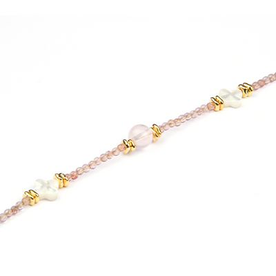 strawberry rose quartz and mother of pearl crystal bracelet for love attraction crystal jewelry