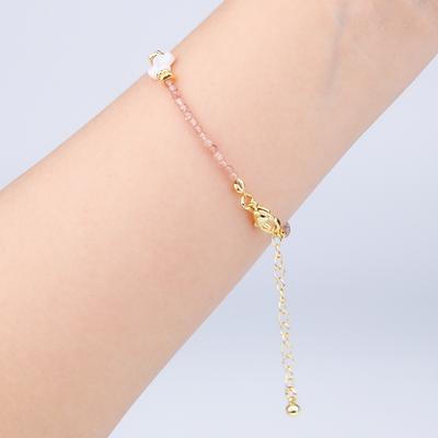 strawberry rose quartz and mother of pearl crystal bracelet for love attraction crystal jewelry