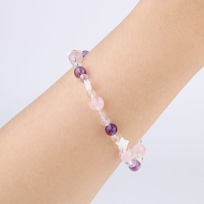 uruguay amethyst with clear quartz and classic rose quartz and star shape mother of pearl bracelet