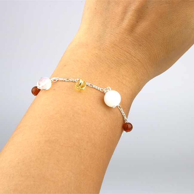white moonstone with citrine and garnet aesthetic S925 silver crystal bracelet for women adjustable bracelet gift for her jewelry